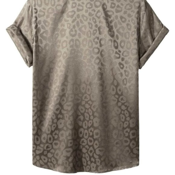 Grey Mens leopard print Button Up Tee Shirt - Picture 4 of 7